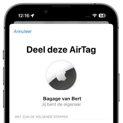 iPhone scherm om een AirTag te delen