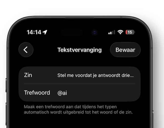 Standaard chatbot vraag